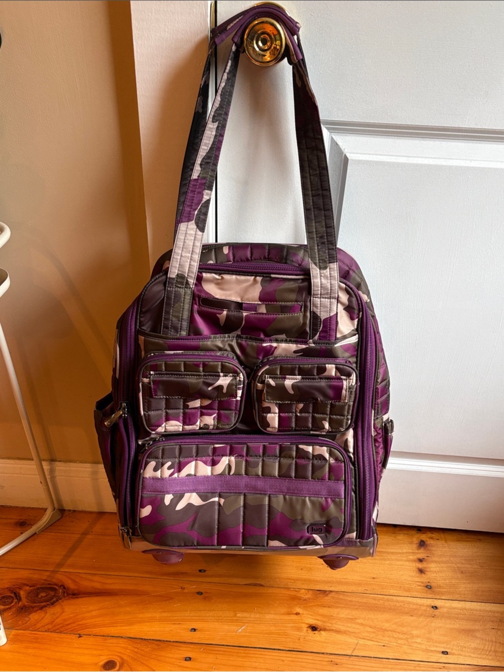 lug Purple Camo “Puddle Jumper” Quilted Rolling Tote with Multiple Pockets